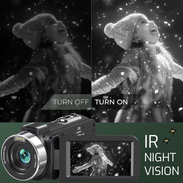 4K Video Camera Camcorder 48MP 30FPS with IR Night Vision,18X Digital Zoom Camera Recorder 3.0" LCD Touch Screen Vlogging Camera for YouTube with Controller, 2 Batteries, 32GB SD Card - Image 3