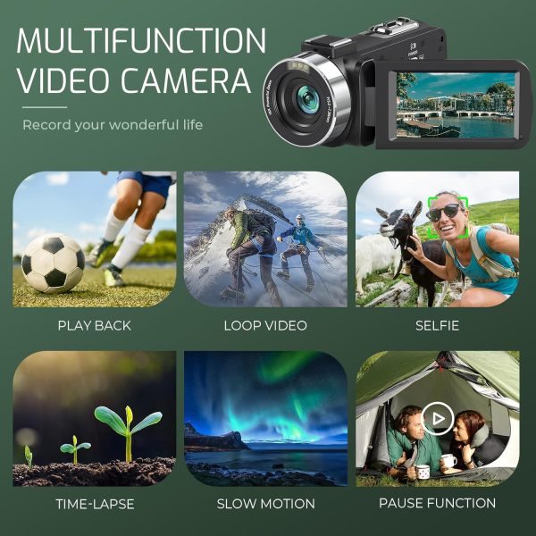 4K Video Camera Camcorder 48MP 30FPS with IR Night Vision,18X Digital Zoom Camera Recorder 3.0" LCD Touch Screen Vlogging Camera for YouTube with Controller, 2 Batteries, 32GB SD Card - Image 4