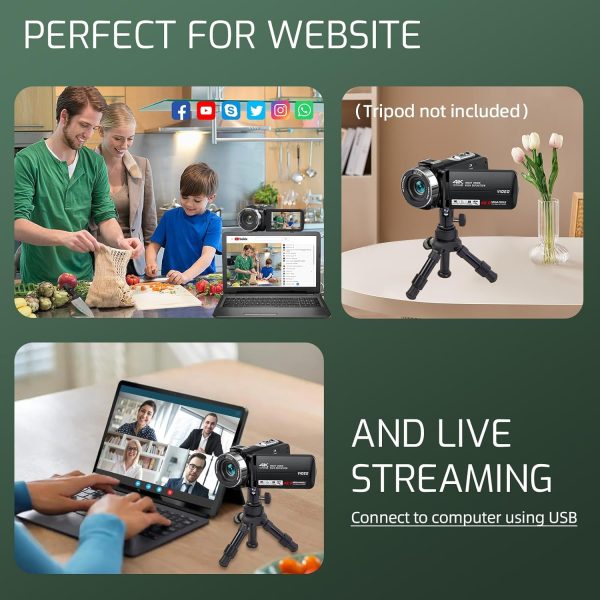 4K Video Camera Camcorder 48MP 30FPS with IR Night Vision,18X Digital Zoom Camera Recorder 3.0" LCD Touch Screen Vlogging Camera for YouTube with Controller, 2 Batteries, 32GB SD Card - Image 6