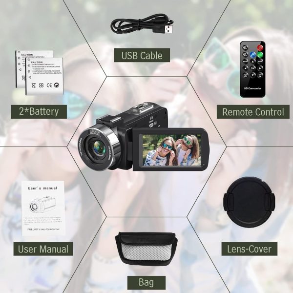 4K Video Camera Camcorder 48MP 30FPS with IR Night Vision,18X Digital Zoom Camera Recorder 3.0" LCD Touch Screen Vlogging Camera for YouTube with Controller, 2 Batteries, 32GB SD Card - Image 7