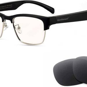 Bluetooth Audio Smart Glasses, Blue Light Glasses for Women and Men, Open Ear Sound with Mic & Speakers, Blue Light Filter & Polarized Sunglasses Lenses, Voice Assistant (Silver)