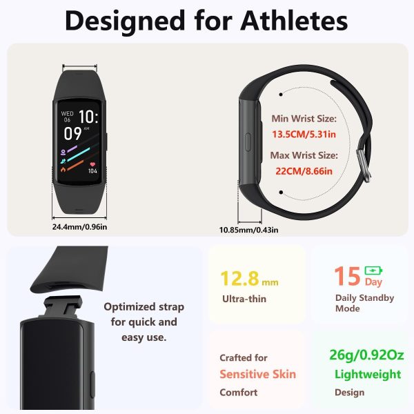 FITVII FINO 2 Slim Fitness Tracker, Smart Watch with Blood Pressure, Blood Oxygen, 24/7 Heart Rate & Sleep Monitor, IP68 Waterproof Health Activity Trackers with Calories Step Counter for Women Men - Image 7