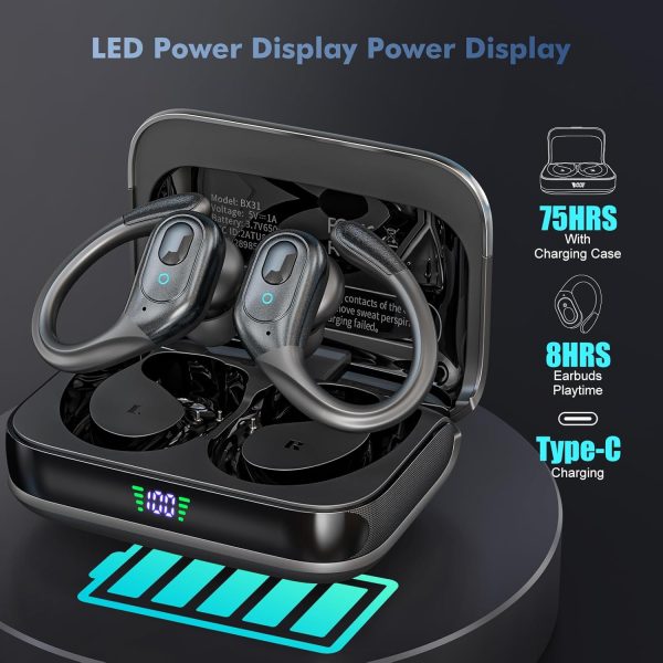 Wireless Earbuds, 75H Playtime Bluetooth 5.3 Headphones, IP7 Waterproof for Running, Wireless in Ear Earphones for iOS/Android - Image 3